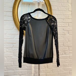 Bailey 44 Vegan Leather and Lace Top with Black Knit Back